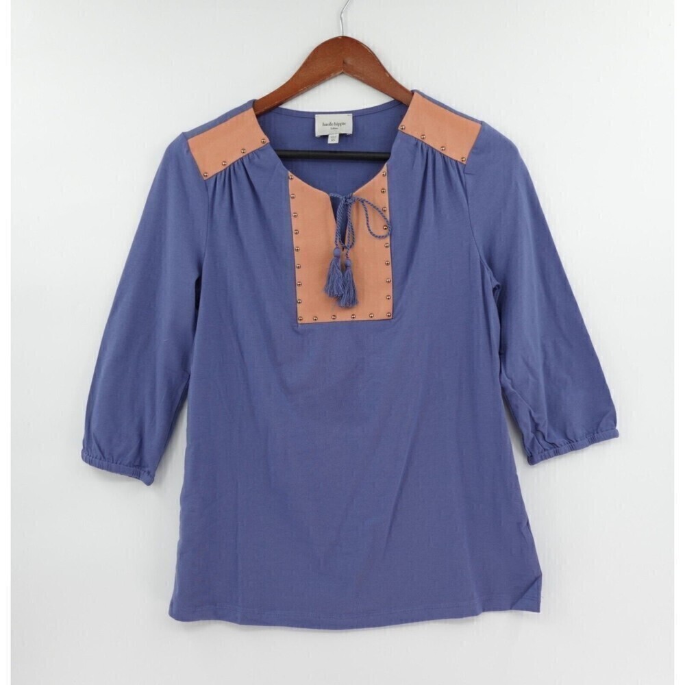 Haute Hippie Tribe Tunic Top Womens‎ Small Blue Studded Vegan-Suede Detail QVC